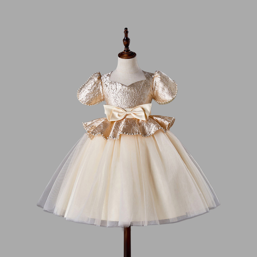 Girls Metallic Beaded Tulle Party Dress Party Dresses Beige 4-5 Y 