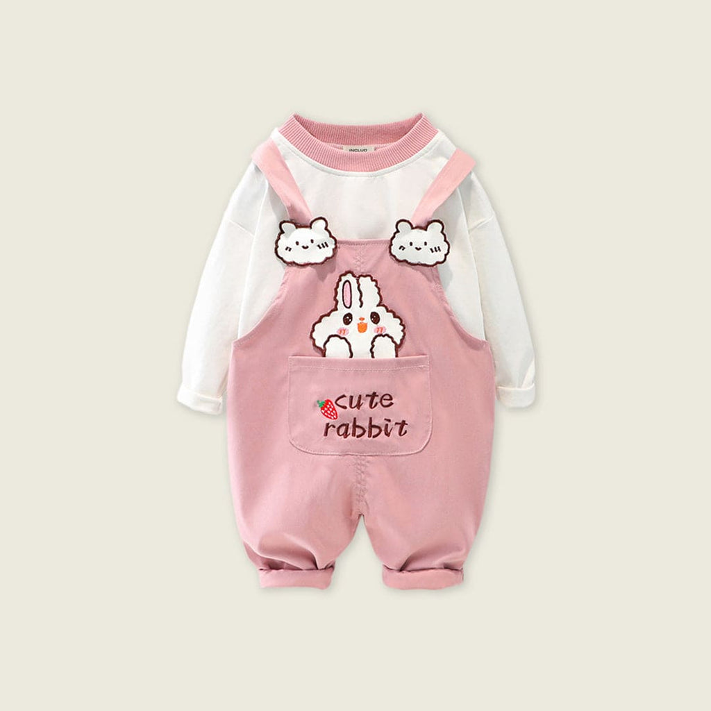 Boys Long Sleeve T-Shirt With Lion Embroidered Long Dungaree Sets Pink 1-2 Y 