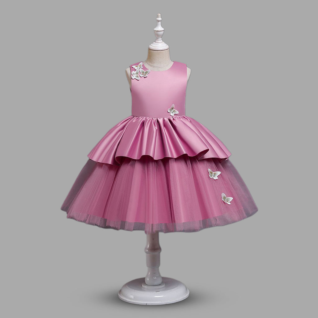 Girls Duchess Satin Butterfly Applique Party Dress Party Dresses Light Pink 1-2 Y 