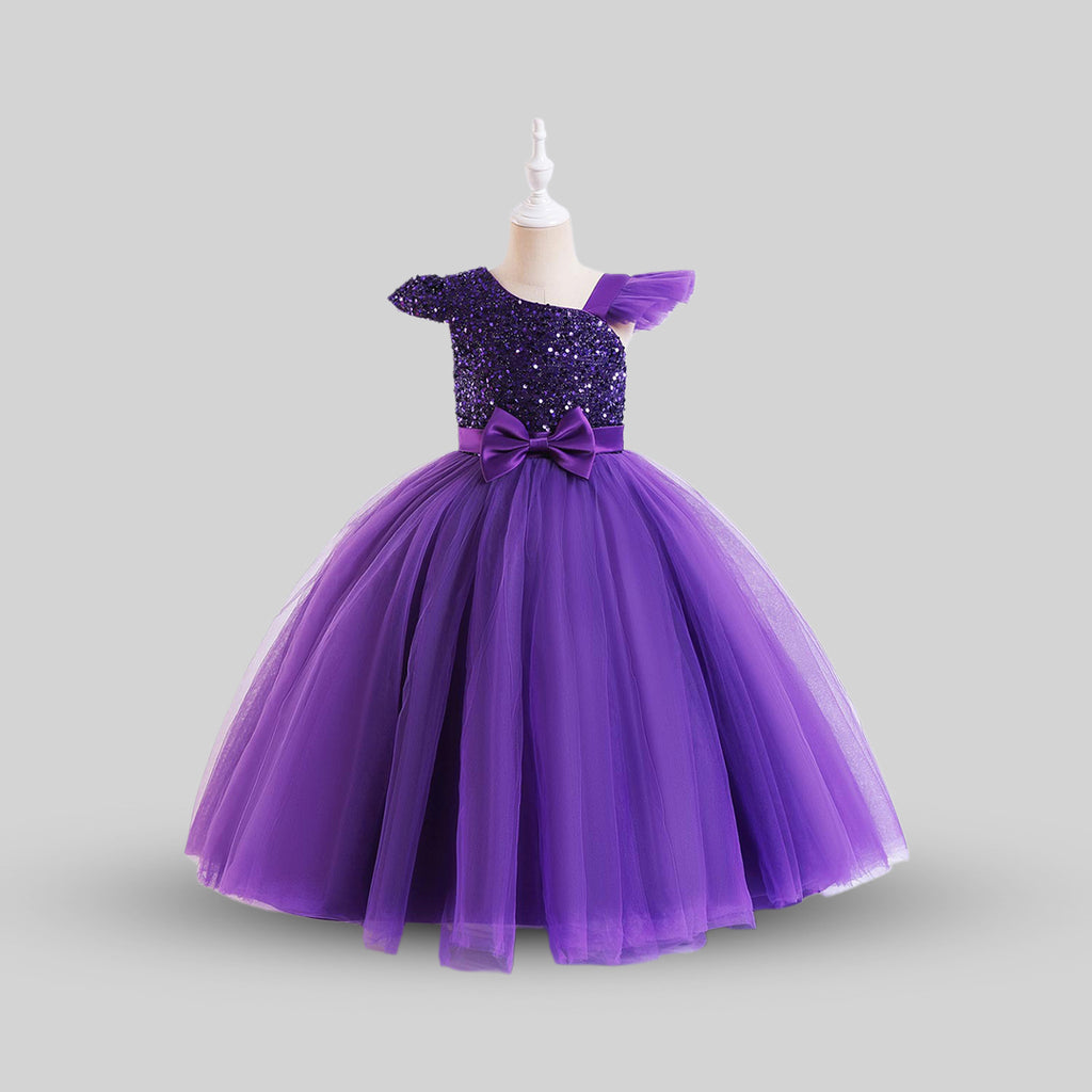 Girls Sequins Embellished Cap Sleeve Party Dress Party Dresses Purple 6-7 Y 